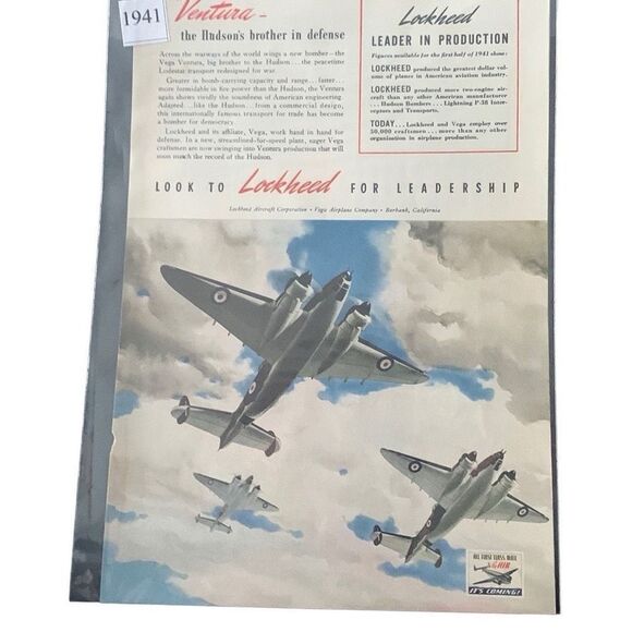 Vintage 1941 Lockheed Ventura Leader in Protection Ad Advertisement - Picture 2 of 4